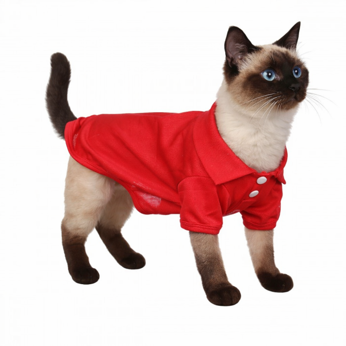 Летняя футболка для котов и кошек "Поло", красная, размер M