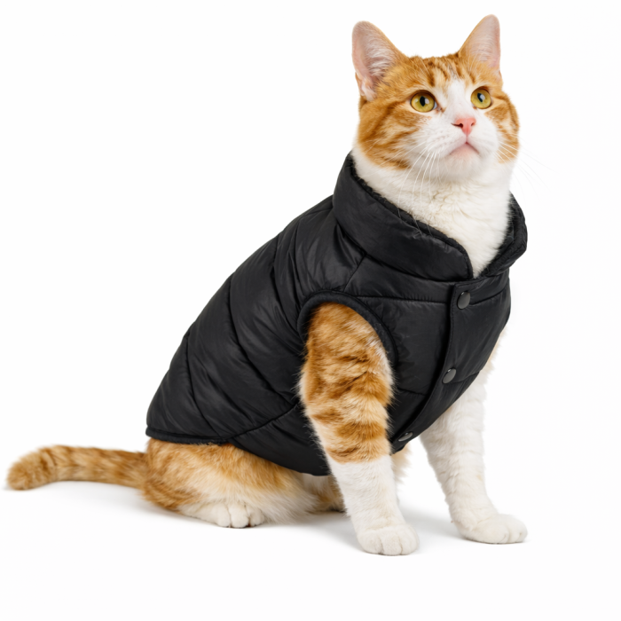 Зимняя теплая жилетка для котов и кошек на синтепоне "Vest", черная, размер S