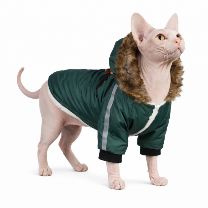 Тепла зимова курточка з капюшоном для котів та кішок "Jacket", зелена, розмір 2XL