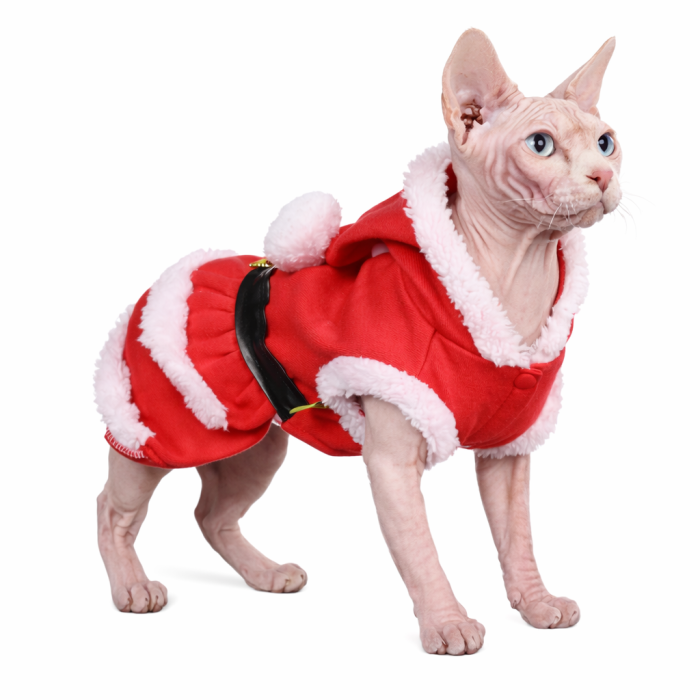 Святковий новорічний костюм для котів-дівчаток "Новорічний", червоний, розмір L