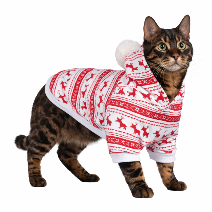 Тепле зимове новорічне худі для котів та кішок "Олень", червоне, розмір S