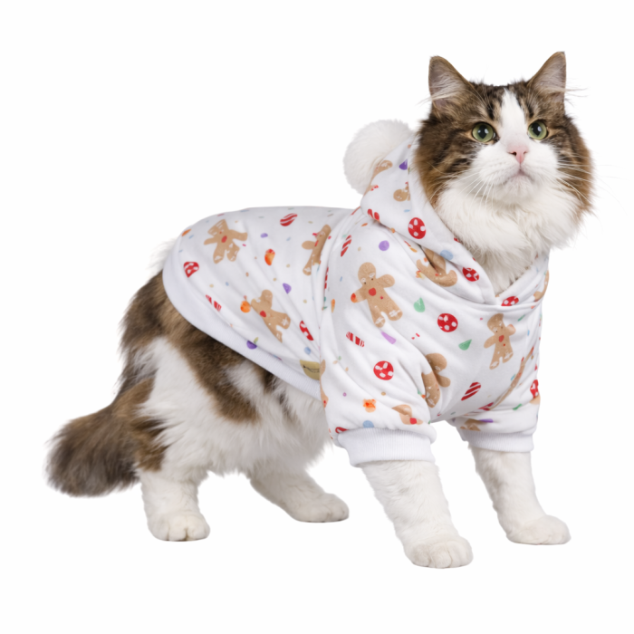 Тепле зимове новорічне худі для котів та кішок "Печиво", біле, розмір L