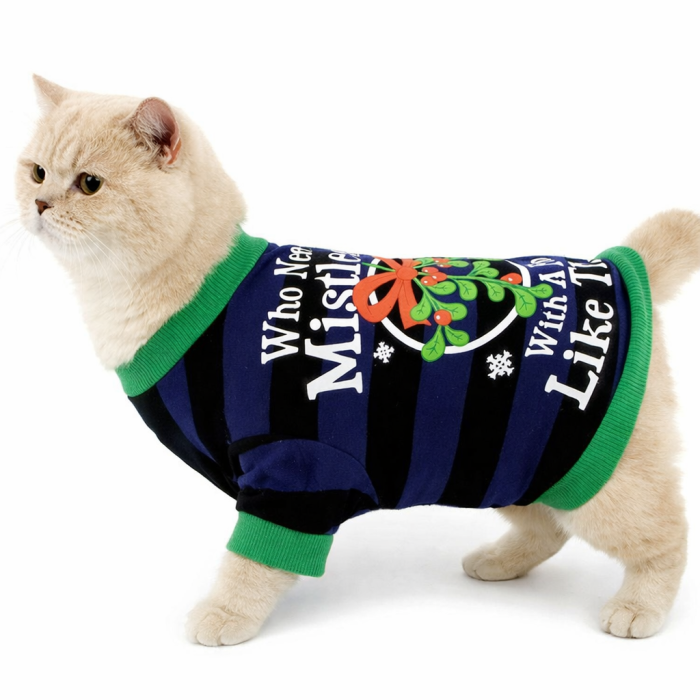 Демісезонна новорічна кофта для котів та кішок "Mistletoe", темно-синя, розмір S