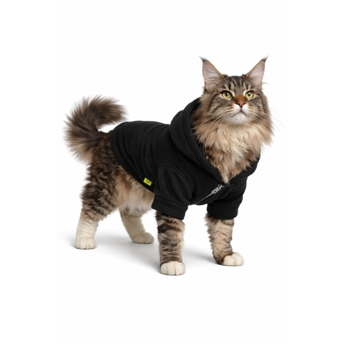 Зимняя толстовка для котов и кошек на липучке "Polis" с капюшоном, черная, размер S