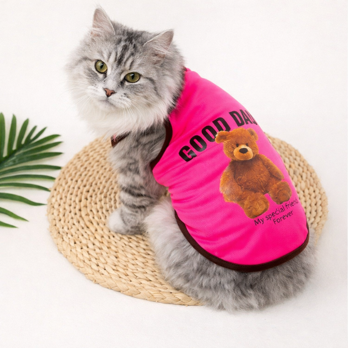 Літня майка для котів та кішок "Good Day", червона, розмір S