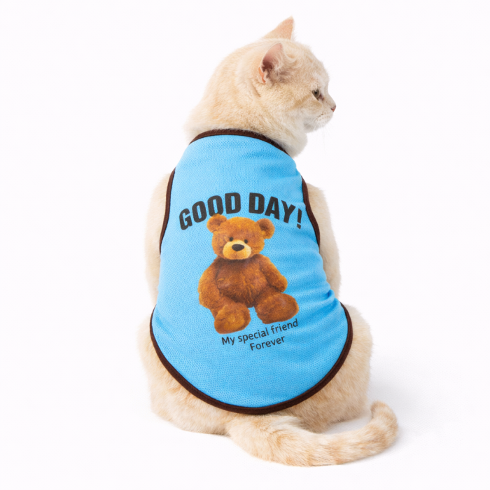 Літня майка для котів та кішок "Good Day", блакитна, розмір L