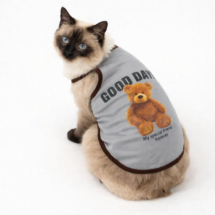 Летняя майка для котов и кошек "Good Day", серая, размер L