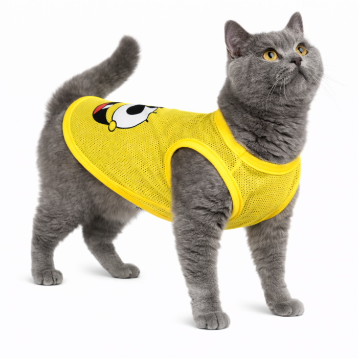 Літня тонка сітчаста майка для котів та кішок "Спанч боб", жовта, розмір S