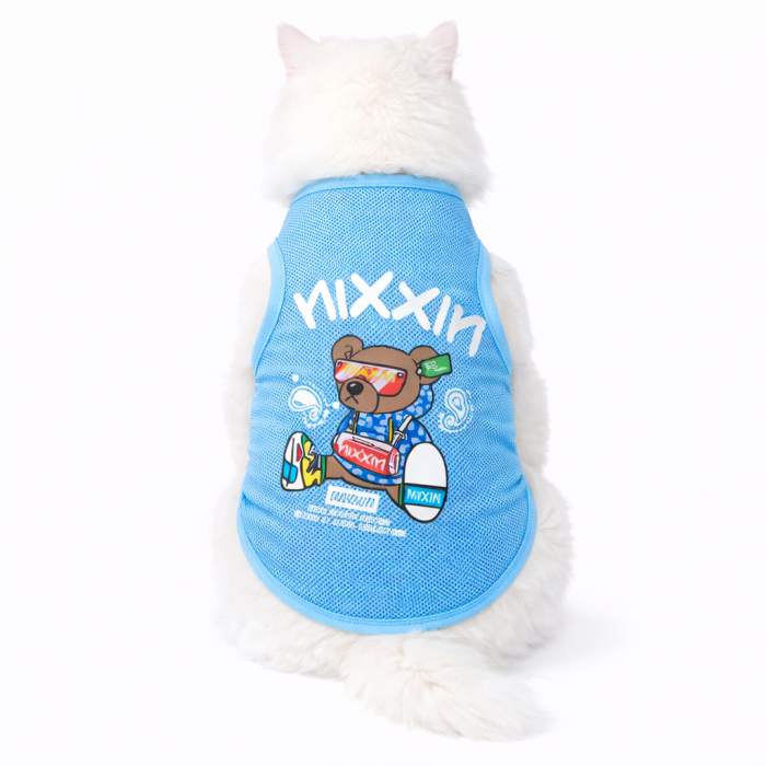 Літня тонка сітчаста майка для котів та кішок "Ведмідь", блакитна, розмір L