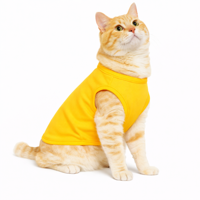 Летняя тонкая сетчатая майка для котов и кошек "Однотон", желтая, размер M