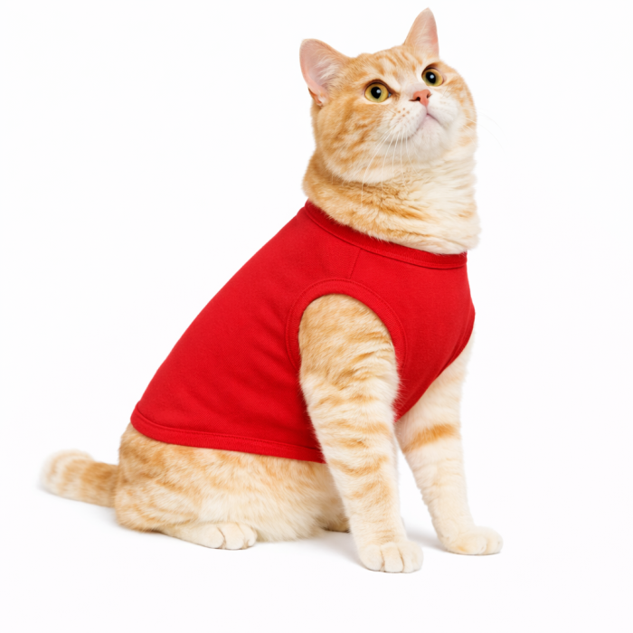 Літня трикотажна майка для котів та кішок "Однотон", червона, розмір S