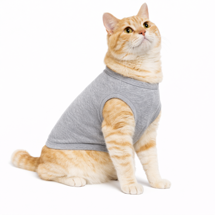 Літня трикотажна майка для котів та кішок "Однотон", сіра, розмір 2XL