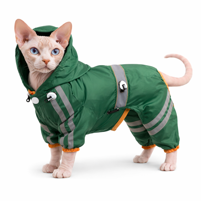 Демісезонний комбінезон дощовик для котів та кішок "Professional", зелений, розмір M