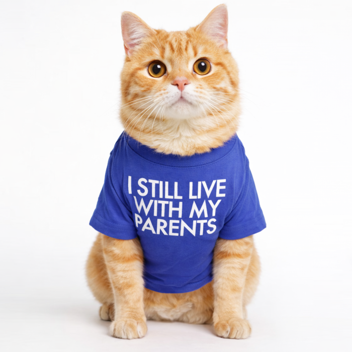 Літня трикотажна футболка для котів та кішок "I steel", синя, розмір XL