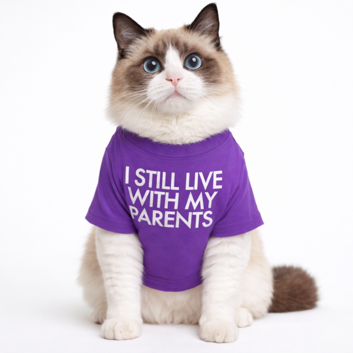 Літня трикотажна футболка для котів та кішок "I steel", фіолетова, розмір L