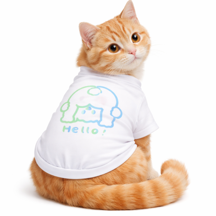 Літня футболка для котів та кішок що світиться в темряві "Hello", біла, розмір XL