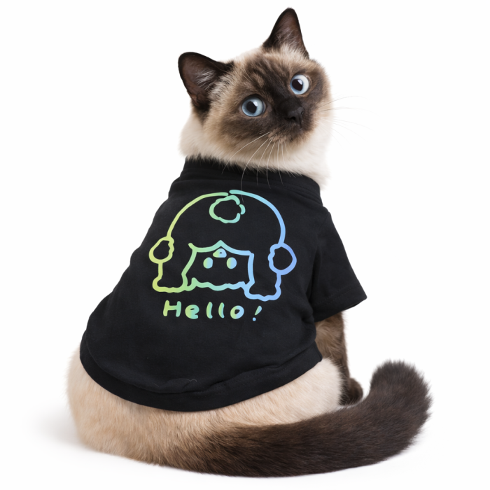 Летняя футболка для котов и кошек что светится в темноте "Hello", черная, размер XL