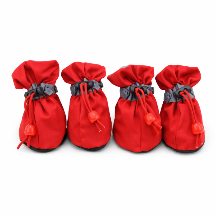 Комплект (4 шт) взуття, демісезонні черевики для котів та кішок "Мішечки", червоні, розмір 3