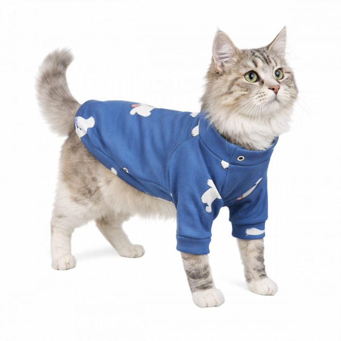 Осінньо-весняний пуловер для котів та кішок "Ведмеді 2", синій, розмір M