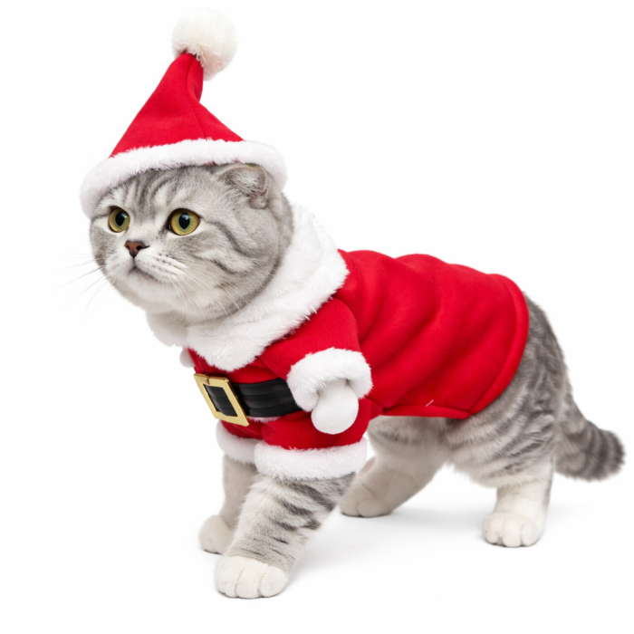 Праздничный новогодний костюм для котов-мальчиков "Дед Мороз", красный, размер L