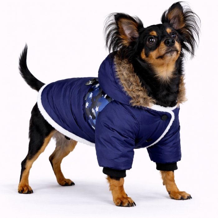 Тепла зимова курточка з капюшоном для собак "Jacket", синя, розмір S