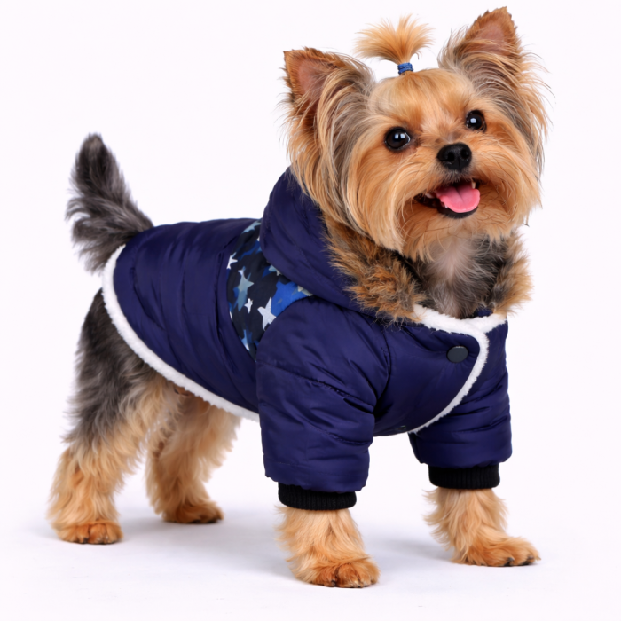Тепла зимова курточка з капюшоном для собак "Jacket", синя, розмір M