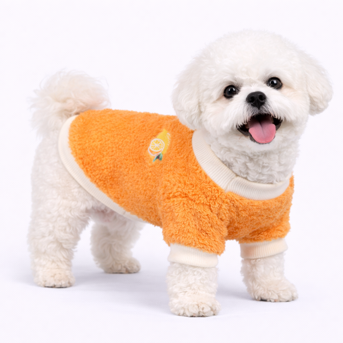 Осеннее-весенний махровый свитер для собак "Лимон", оранжевый, размер S