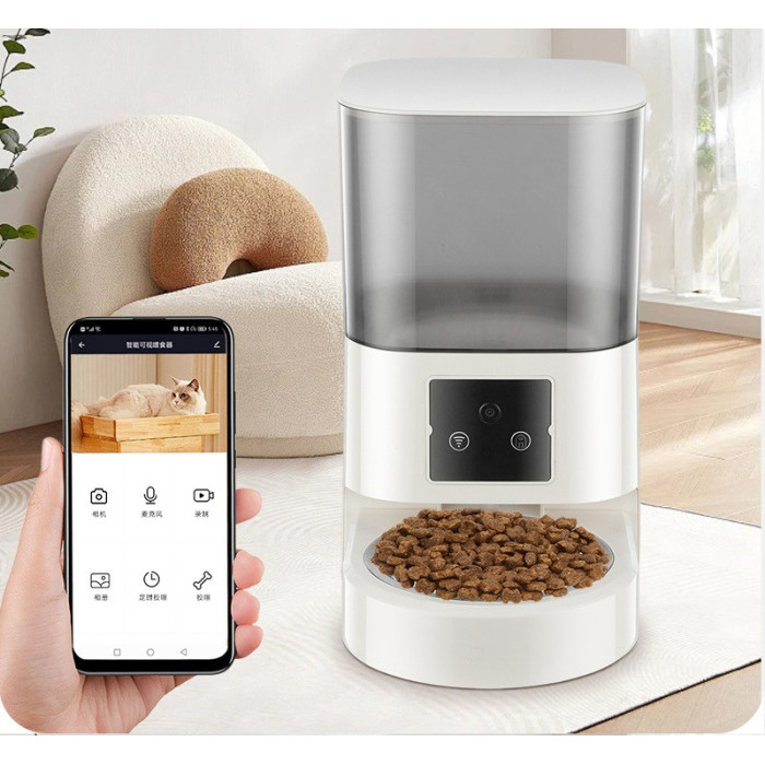 Автоматическая кормушка для кошек Papifeed 6L, смарт кормушка c WIFI, белая