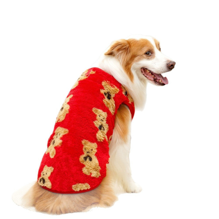 Флісова тепла жилетка для великих собак Ведмедик червона зимова модель 6XL