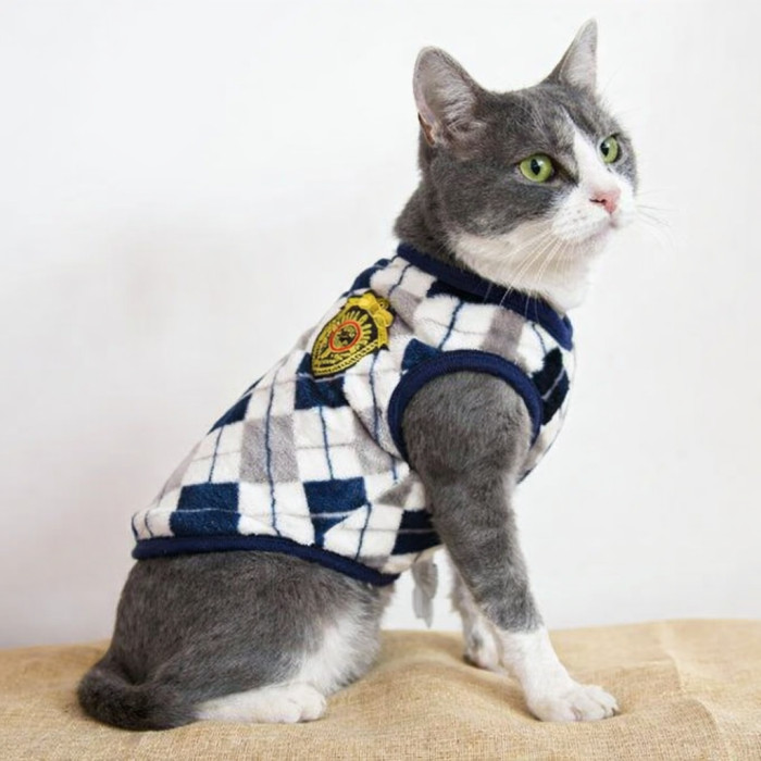 Жилет для кішок Classic Argyle сірий модель утеплена S