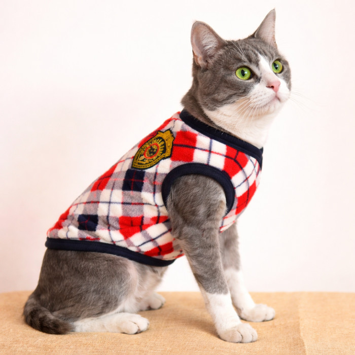 Флисовий жилет для котів Classic Argyle червоний 3XL