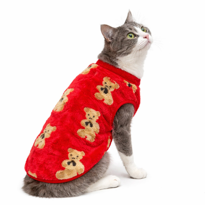 Червона тепла жилетка для кішок Ведмедик L