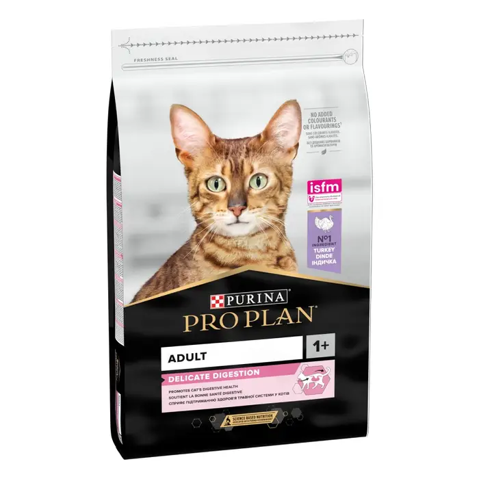 Сухой корм PRO PLAN Adult 1+ Delicate Digestion для взрослых кошек с чувствительной пищеварительной системой, с индейкой, 10 кг