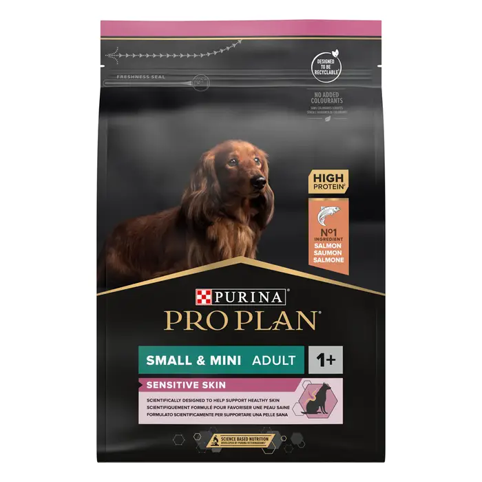 Сухой корм PRO PLAN Small&Mini Adult 1+ Sensitive Skin для взрослых собак мелких пород, с чувствительной кожей, с лососем, 3 кг