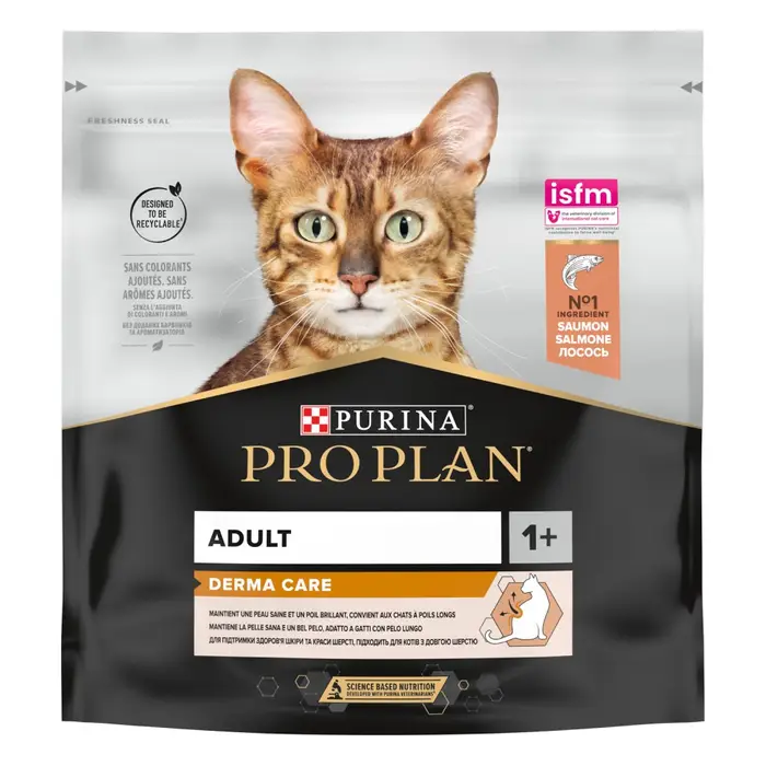 Сухой корм PRO PLAN Adult 1+ Derma Care для взрослых кошек для поддержания здоровья кожи и красоты шерсти, с лососем, 400 г