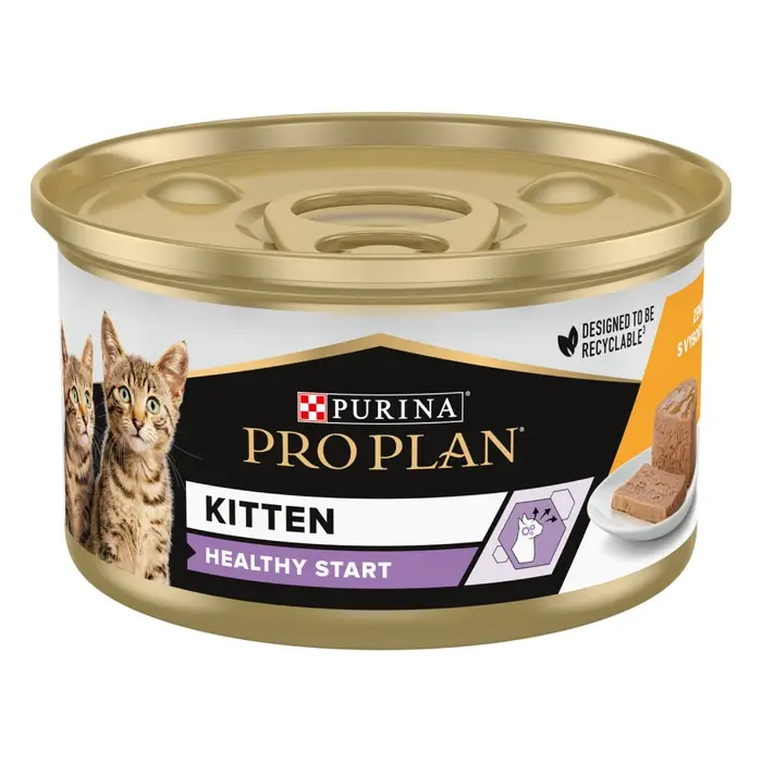 Блок (24 шт.) Влажный корм PRO PLAN Kitten Healthy Start для котят, мусс, с курицей, 85 г