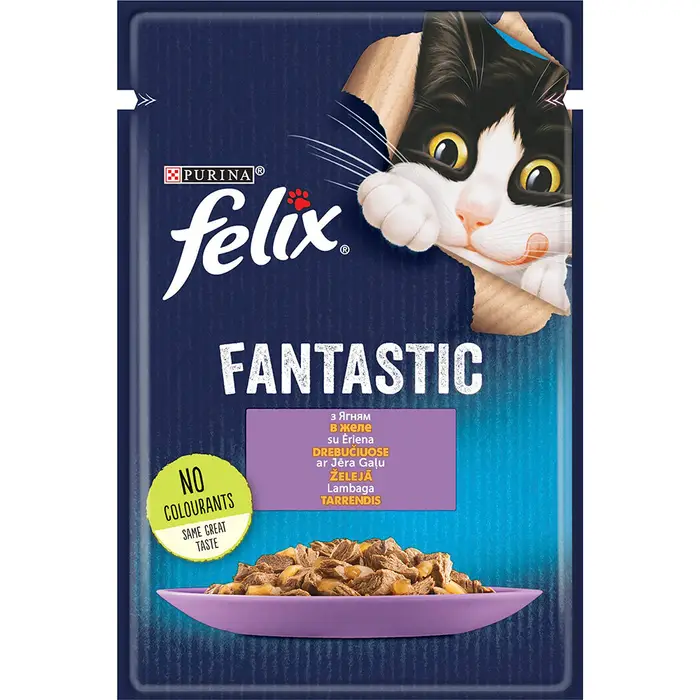 Блок (26 шт.) Влажный корм FELIX Fantastic для взрослых кошек, кусочки в желе, с ягненком, 85 г