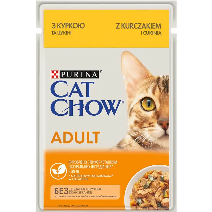 Блок (26 шт.) Вологий корм CAT CHOW Adult для дорослих котів, шматочки в желе, з куркою та цукіні, 85 г