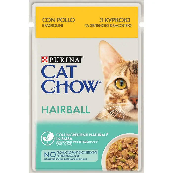 Блок (26 шт.) Влажный корм CAT CHOW Hairball для взрослых кошек для уменьшения образования комков шерсти в пищеварительном тракте, кусочки в