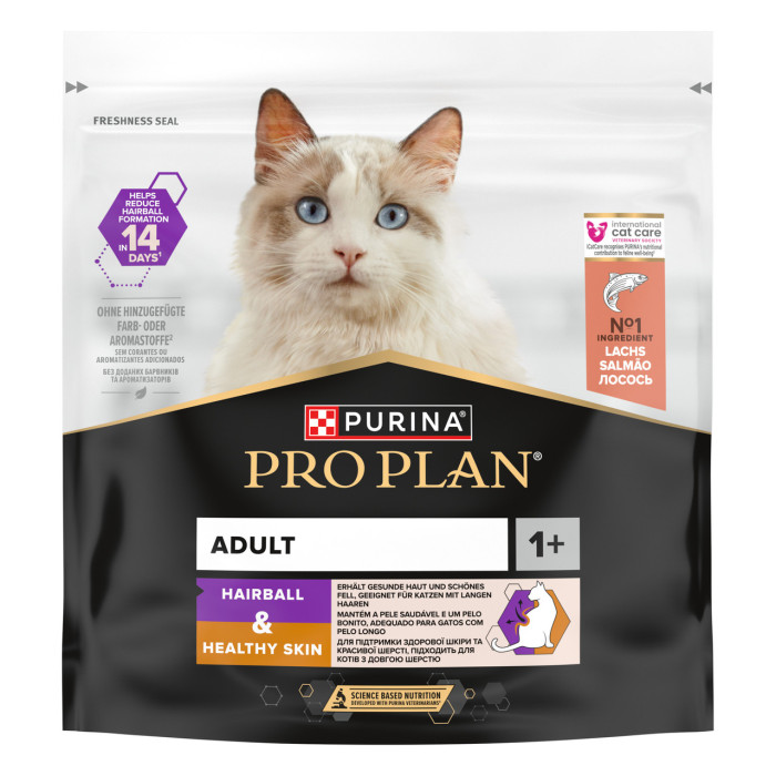 Сухой корм PRO PLAN Hairball & Healthy Skin для взрослых кошек для уменьшения образования комков шерсти в пищеварительном тракте и
