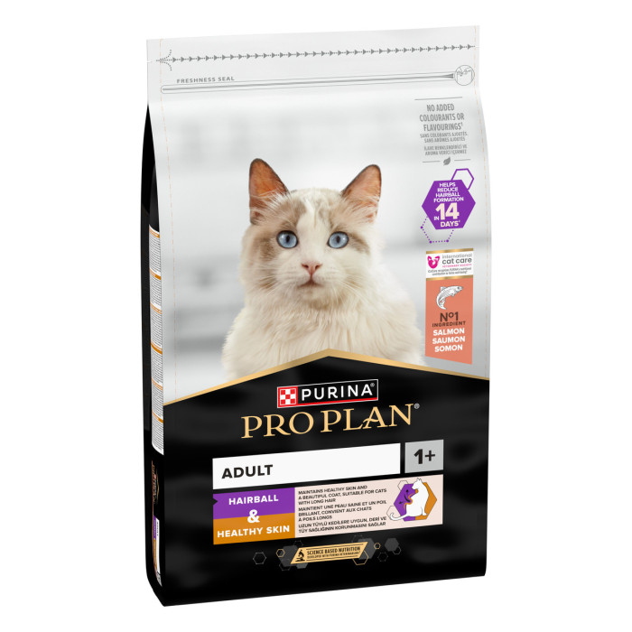 Сухой корм PRO PLAN Hairball & Healthy Skin для взрослых кошек для уменьшения образования комков шерсти в пищеварительном тракте 10 кг