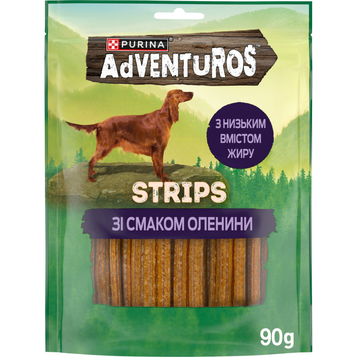 Блок (6 шт.) Лакомство AdVENTuROS для взрослых собак, полоски, со вкусом оленины, 90 г