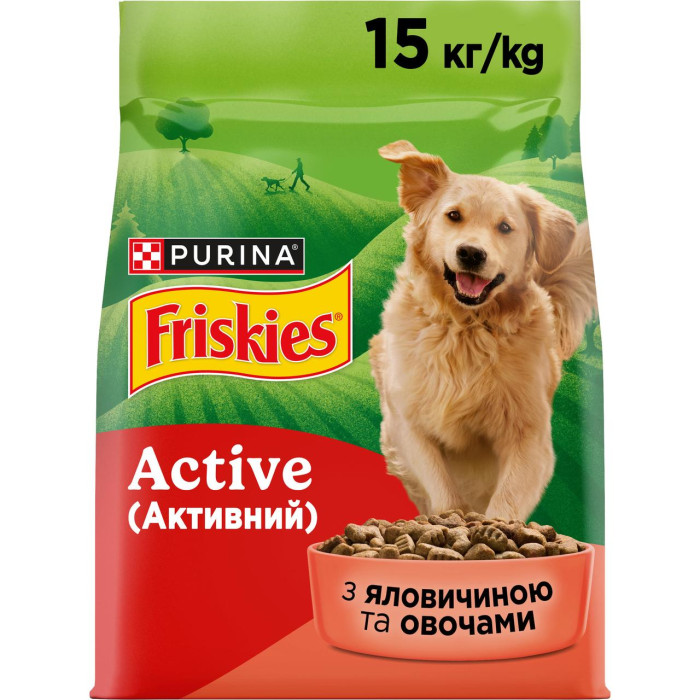 Сухий корм FRISKIES Active (Активний) для дорослих собак з підвищеною активністю, з яловичиною та овочами, 15 кг