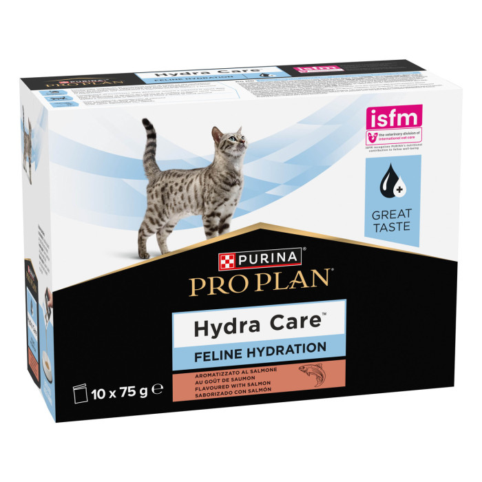 Блок (10 шт.) Вологий додатковий корм PRO PLAN Hydra Care для дорослих котів для збільшення споживання рідини, з лососем, 10х75 г