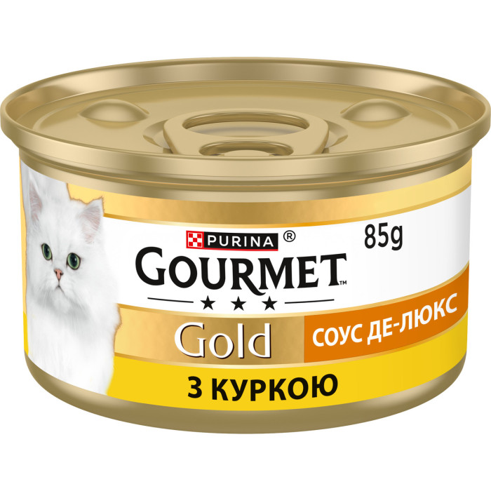 Блок (12 шт.) Влажный корм GOURMET Gold «Соус Де-Люкс» для взрослых кошек, кусочки в соусе, с курицей, 85 г