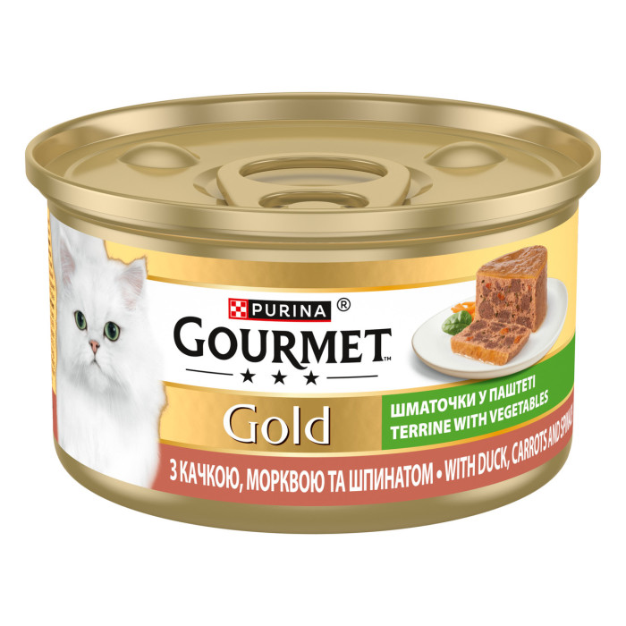 Блок (24 шт.) Вологий корм GOURMET Gold для дорослих котів, шматочки у паштеті, з качкою, морквою та шпинатом, 85 г