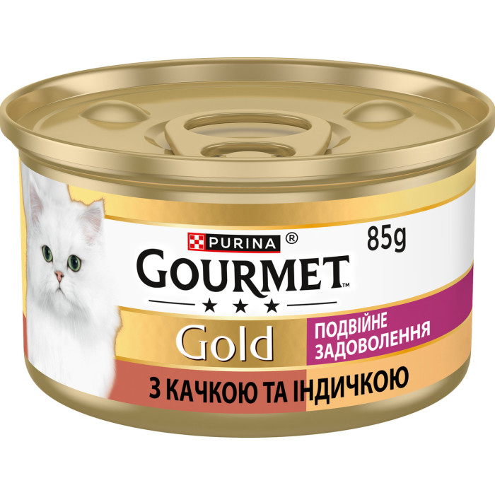 Блок (24 шт.) Вологий корм GOURMET Gold “Подвійне задоволення” для дорослих котів, шматочки у підливці, з качкою та індичкою, 85 г