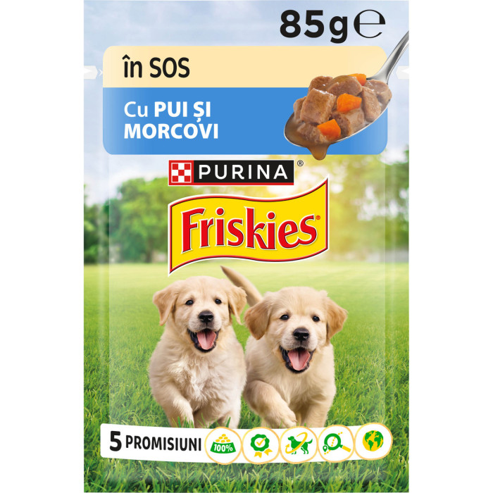 Блок (26 шт.) Влажный корм FRISKIES Junior для щенков, кусочки в подливе, с курицей и морковью, 85 г