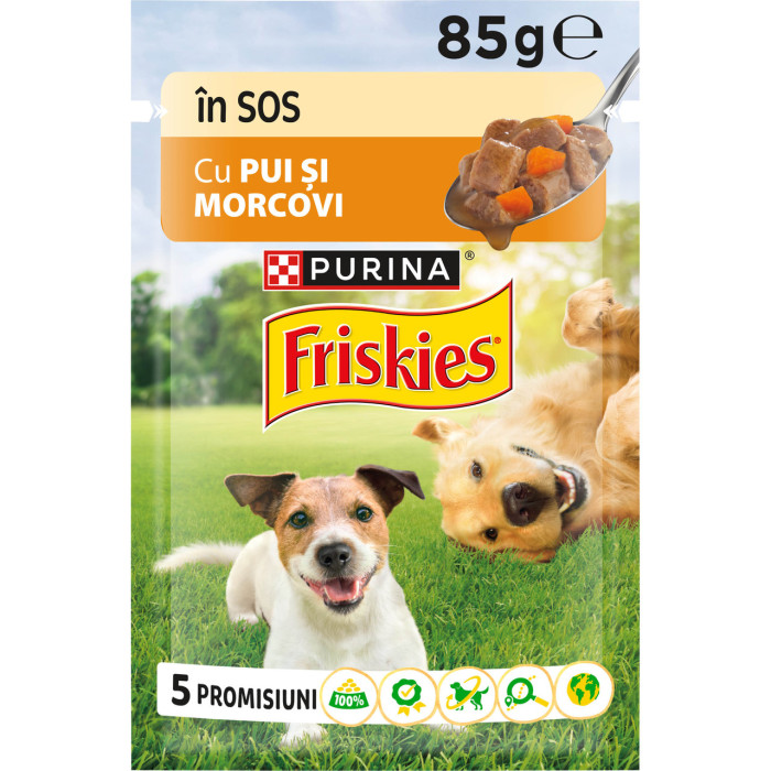 Блок (26 шт.) Влажный корм FRISKIES Adult для взрослых собак, кусочки в подливе, с курицей и морковью, 85 г