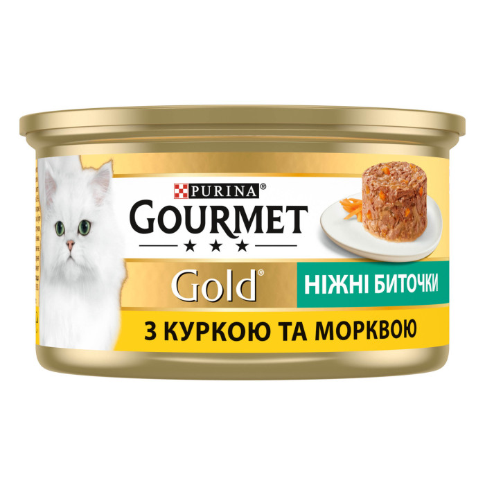 Блок (12 шт.) Влажный корм GOURMET Gold «Нежные биточки» для взрослых кошек, с курицей и морковью, 85 г